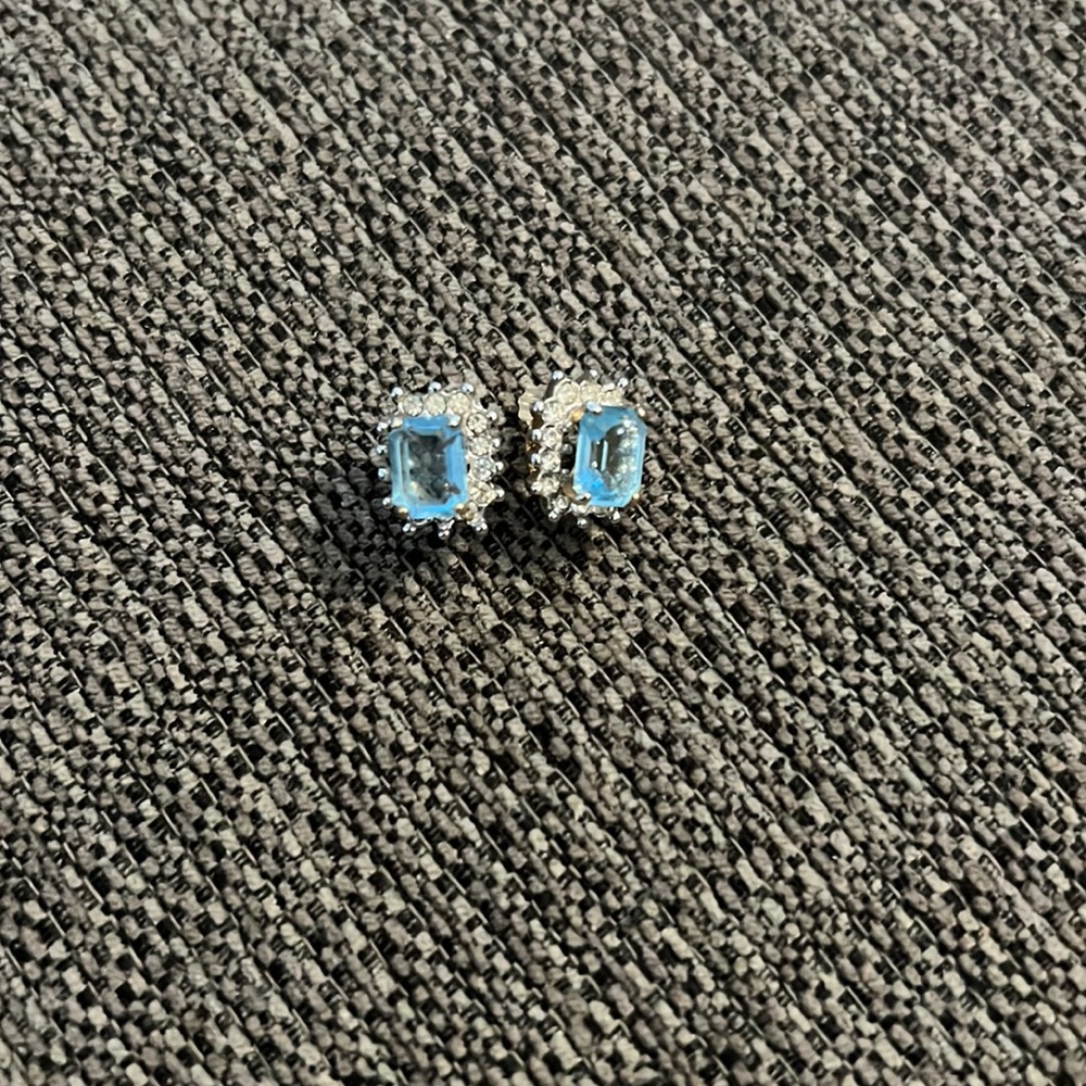 Beautiful Aquamarine and Diamond earrings. Costume jewelry.